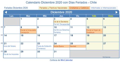 Calendario Diciembre 2020 Para Imprimir Chile