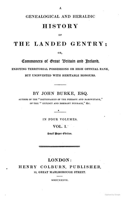Vol 1 A Genealogical And Heraldic History Of The Landed Gentry Or
