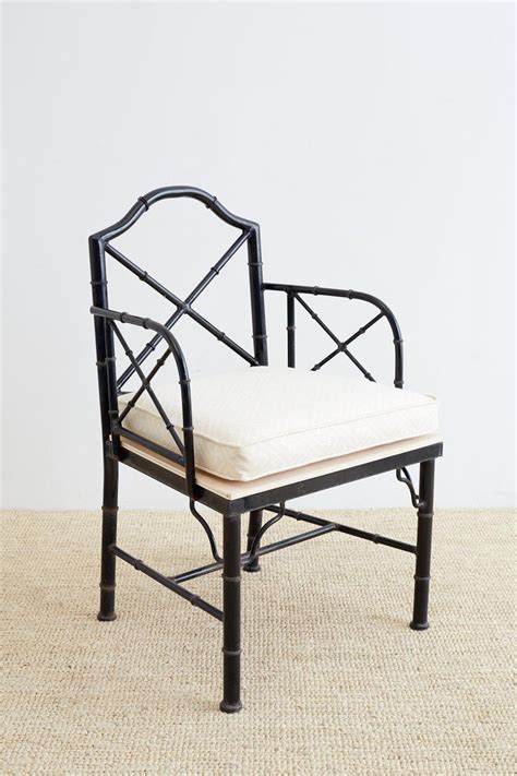 Find the oldest manufacturers and suppliers of plastic chairs for sale. Chinese Chippendale Faux Bamboo Iron Garden Chairs For Sale at 1stdibs