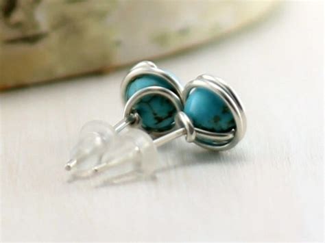 Turquoise Earrings Sterling Silver Genuine Turquoise Stud