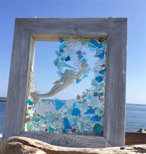 Beach Glass Wave In Blue And Teal With A Reaching Mermaid Beach Glass Sea Glass Art Sea