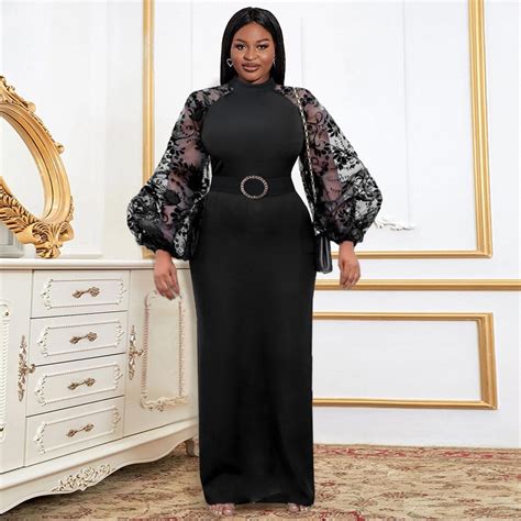 Spring Summer Black Africa Clothing Long Sleeve African Dresses For Women Sexy O Neck