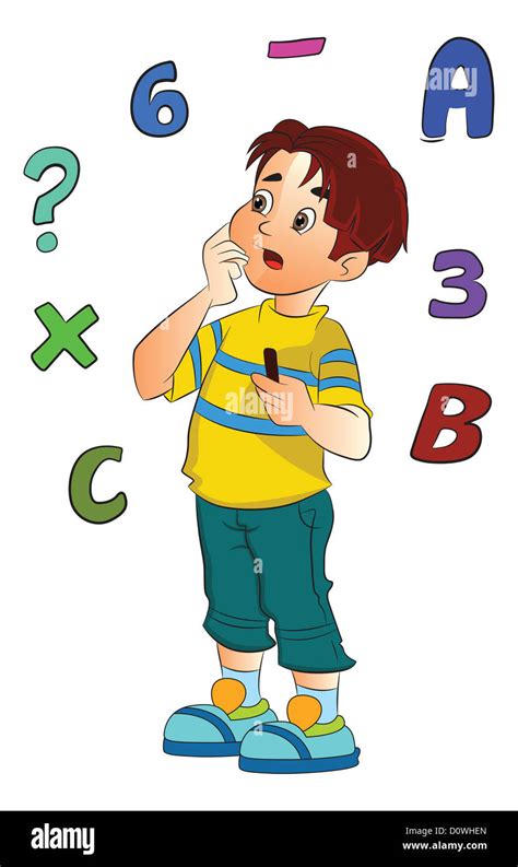 Niño Resuelve Un Problema Matemático Ilustración Vectorial Fotografía