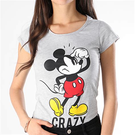 Mickey Mouse Tee Shirt Femme Crazy Gris Chiné