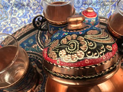 Turkish Tea Serving Set With Colorful Tray For Copper Tea Etsy Uk