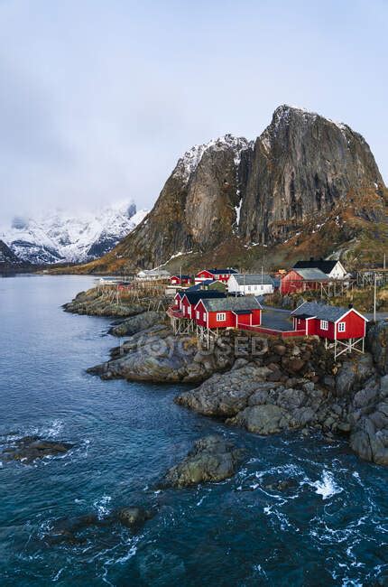 Townscape Of Hamnoy Lofoten Norway — Copy Space Fjord Stock Photo