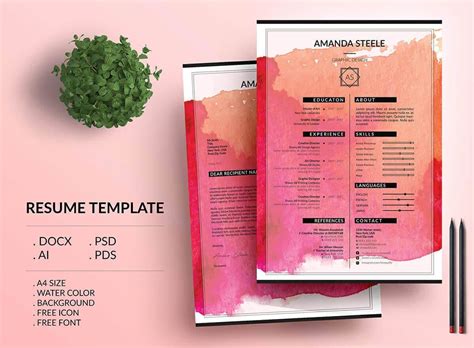 Tekan ctrl + klik untuk donwload file nya. creative and colorful resume with watercolor background ...