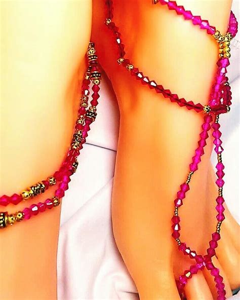 hot pink goddess toe ring anklet set