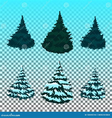 Set Winter Forest Christmas Trees In The Snow Eps 10 Vector Stock