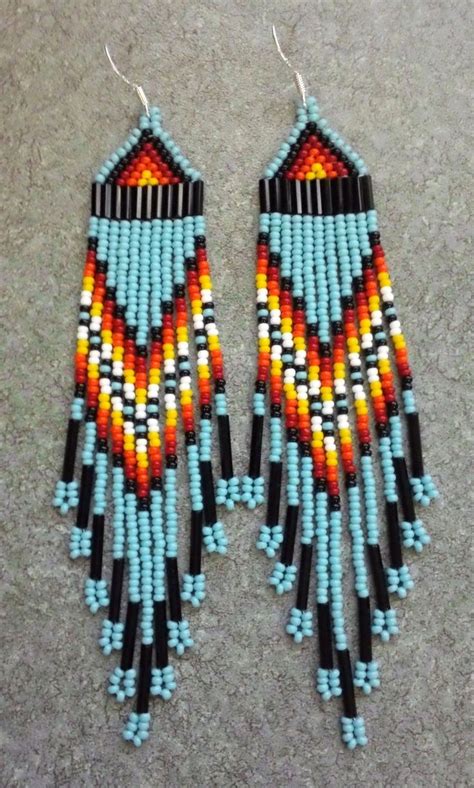 Native American Turquoise And Multi Colored Beaded Earrings Beaded