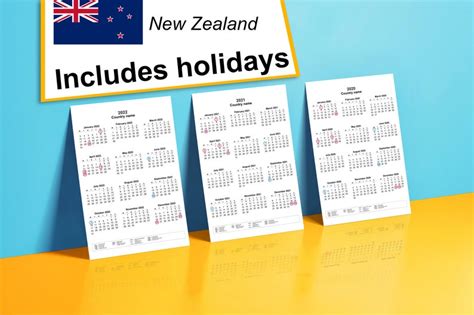 2020 2022 Yearly Calendar With Holidays For New Zealand Year Etsy
