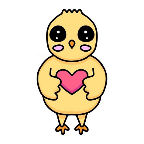 Kawaii Chicks Cartoon Hug A Heart Design Vector Illustration 2889791