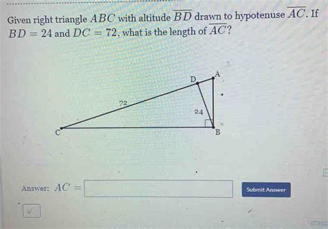 Solved Given Right Triangle Abc With Altitude Overline Bd Drawn To