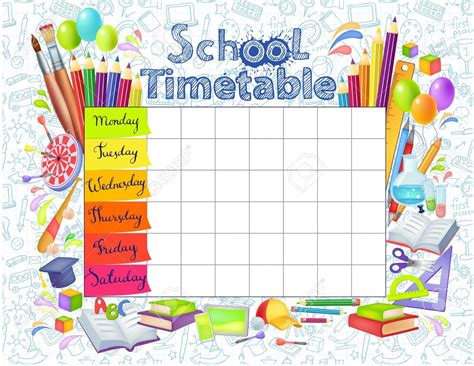 Template School Timetable For Students Or Pupils With Days Royalty