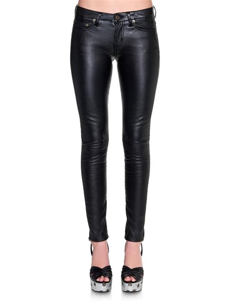 Lyst Saint Laurent Low Rise Skinny Faux Leather Trousers In Black