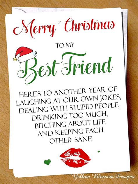 Bestie Friend Christmas Card Humour Best Friend Bff Here S To Another Year Merry Chris Cute