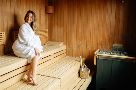 Beautiful Woman In Finnish Sauna Stock Photo Image Of Happy Relax