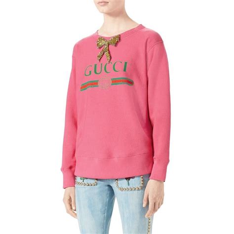 Gucci Gucci Print Sweatshirt With Crystal Bow Bright Pink Printed