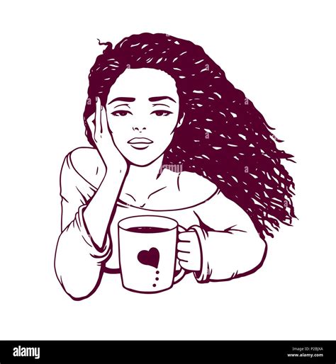 Sleepy Girl With A Cup Of Hot Coffee Vector Illustration Stock Vector
