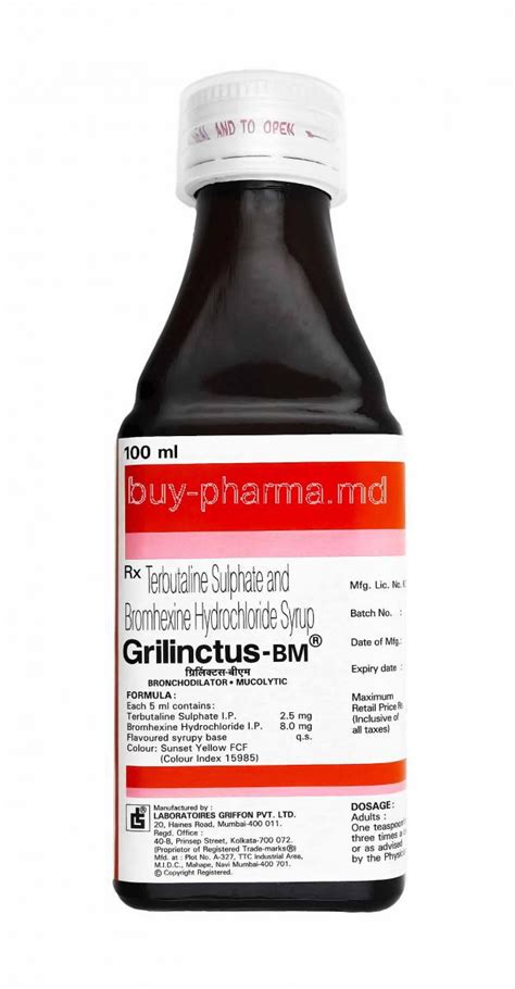 For children treatment commonly prescribed solution, as it has a sweet. Buy Grilinctus-bm Syrup, Terbutaline/ Bromhexine Online