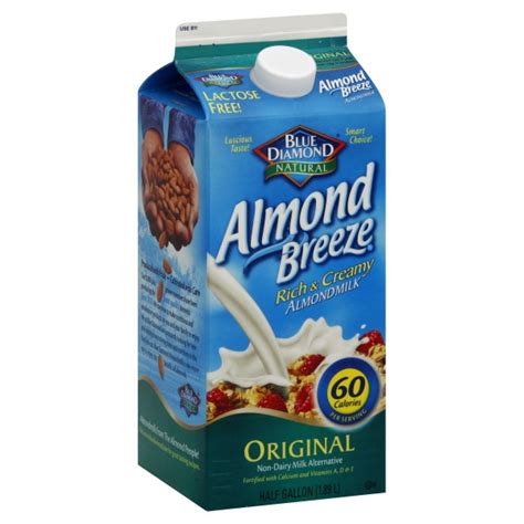 Free of dairy, soy, lactose, cholesterol, peanuts, casein, gluten, eggs, saturated fat and msg. Blue Diamond Almond Breeze Almond Milk Non-Dairy Original ...