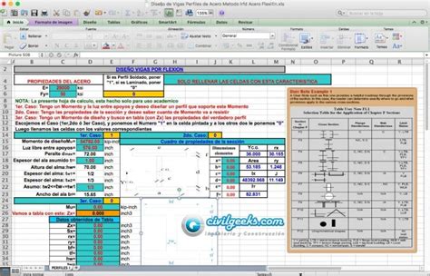 Plantilla Excel para el Diseño de Vigas de Acero por flexión Vigas de