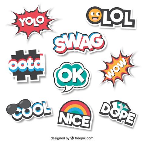 Free Vector Collection Of Flat Stickers With Word