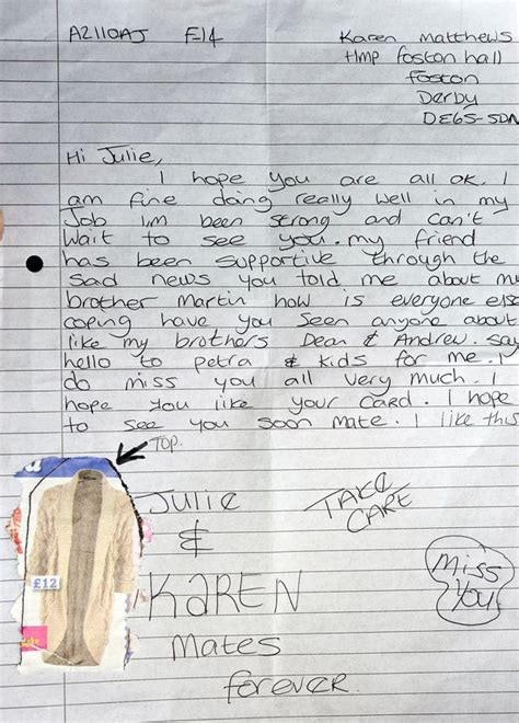 Karen Matthews Prison Letters To Friend Julie Bushby Expose Her As