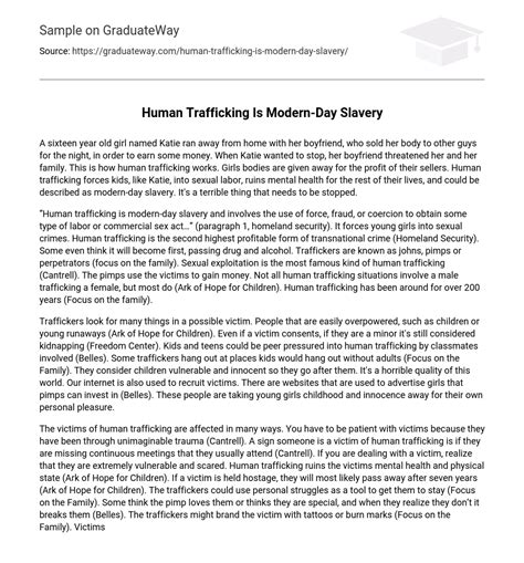 ⇉human Trafficking Is Modern Day Slavery Essay Example Graduateway