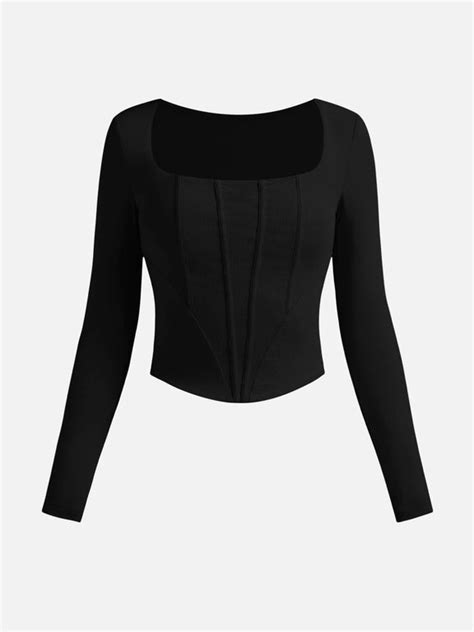 oglmove long sleeve square neck corset top for women