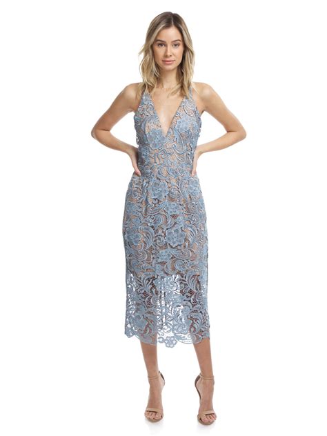 Dress The Population Marie Lace Midi Dress In Mineral Blue Fashionpass