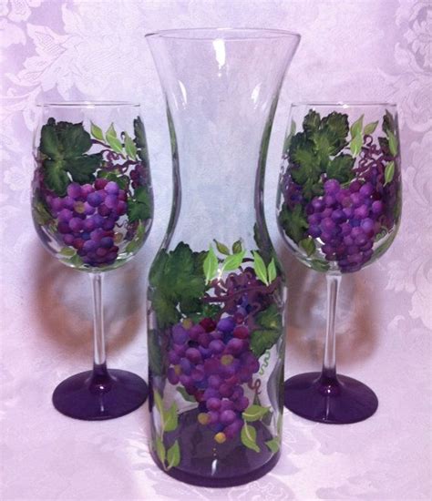 Grape Wine Glass Set By Thepaintedflower On Etsy Wine Glass Crafts