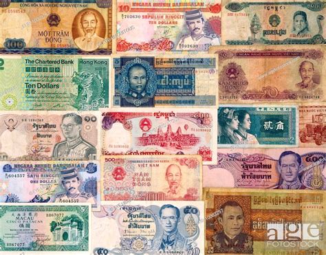 Display Of Foreign Currency Bank Notes From Southeast Asian Countries