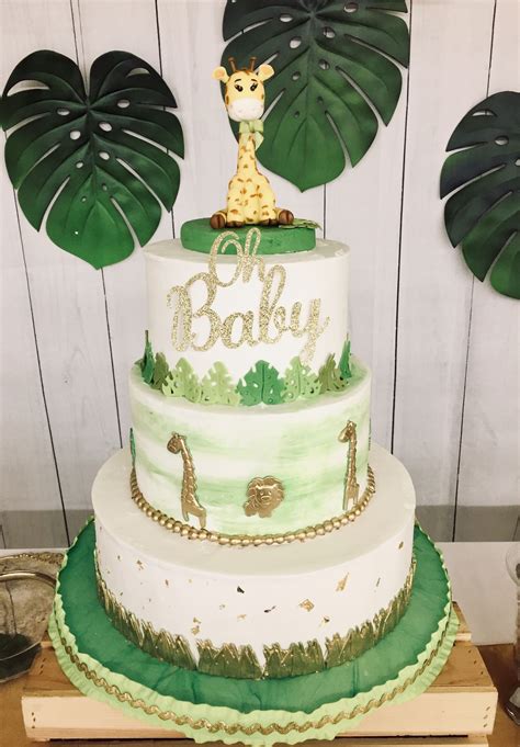 Cutest Safari Baby Shower Cake 🦒🍃🌿🌴 Safaricake Babyshowercake