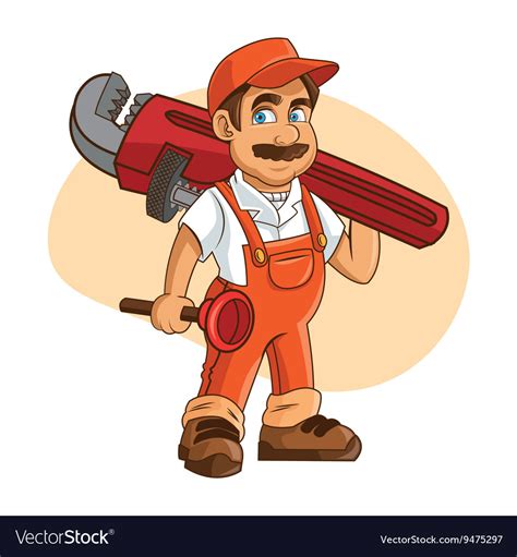 Plumbing Service Plumber Cartoon Design Royalty Free Vector