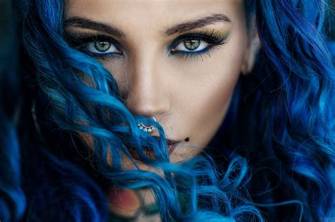 Sexy Tattooed Pierced Blue Eyed Blue Hair Girl Wallpaper 5090 2048x1365 Wallpaper Juicy