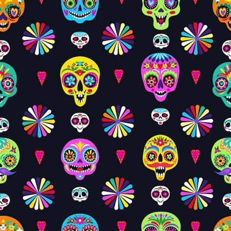 Premium Vector Seamless Pattern With Sugar Skulls For Holiday Home