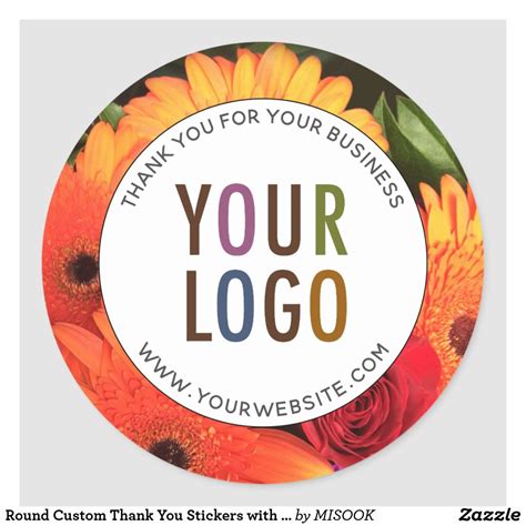 Round Custom Thank You Stickers With Logo And Photo Zazzle Thank You
