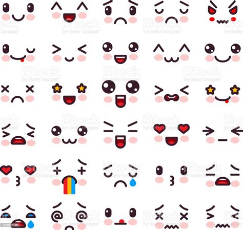 Kawaii Vector Cartoon Emoticon Character With Different Emotions And