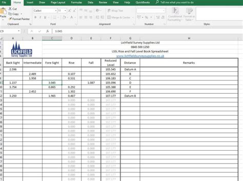 Levelling spreadsheet surveying with download rise and fall survey level book. lichfield survey