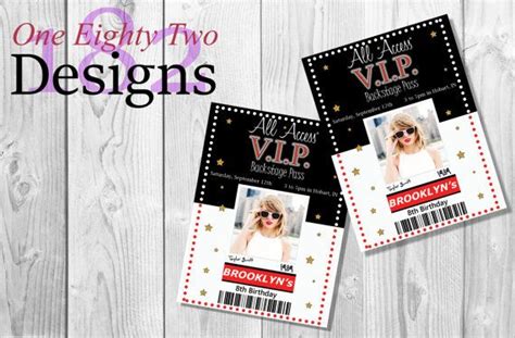 Taylor Swift Backstage Pass Vip Style Invitations 2 Passes Per 4x6 Digital Image