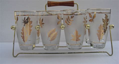 Vintage Libbey Glass Golden Foliage Pattern Frosted Large Etsy Vintage Glassware Glass