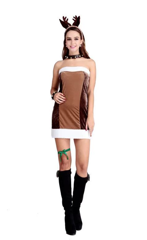 Free Shipping Adult Sexy Reindeer Costume Ladies Fever Christmas Fancy Dress Rudolph Outfit In