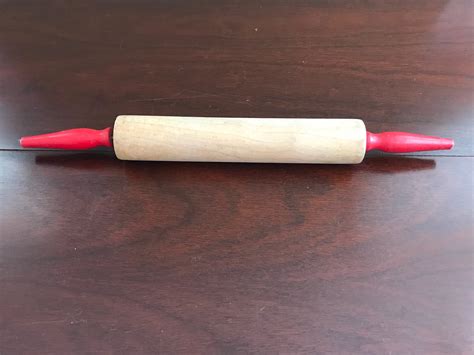 Wood Rolling Pin With Red Handles Vintage Wood Rolling Pin Pastry Rolling Pin Rustic
