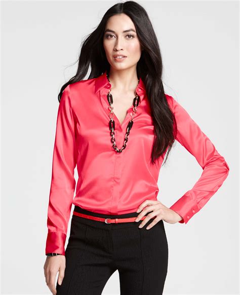Ann Taylor Petite Silk Legacy Button Down Blouse In Red Lyst
