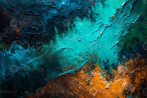 Oxidized Metal Blue Green Copper Patina Abstract Oil And Acryl