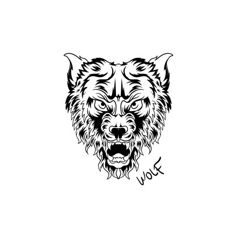 Gambar Logo Ilustrasi Seni Garis Serigala 3 Serigala Kepala Garis