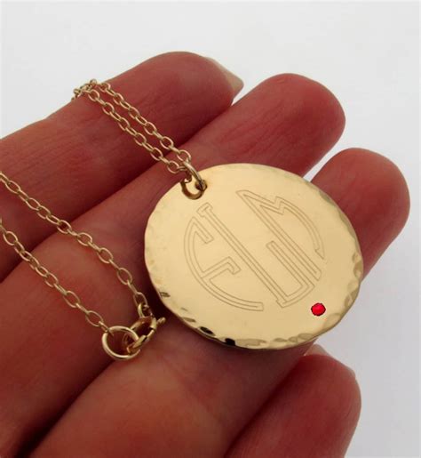 Gold Monogram Necklace Personalized Initials Pendant Engraved Etsy