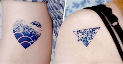 Same number of words, different colors, with complementing adjectives and verbs. Delft Blue Tattoos That Look Like Porcelain Painted Blue