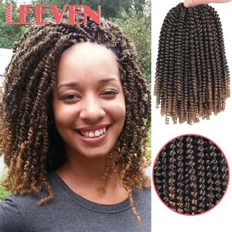Leeven Fluffy Spring Twist Crochet Hair Extension 8inch Ombre Twist Braiding Hair Synthetic